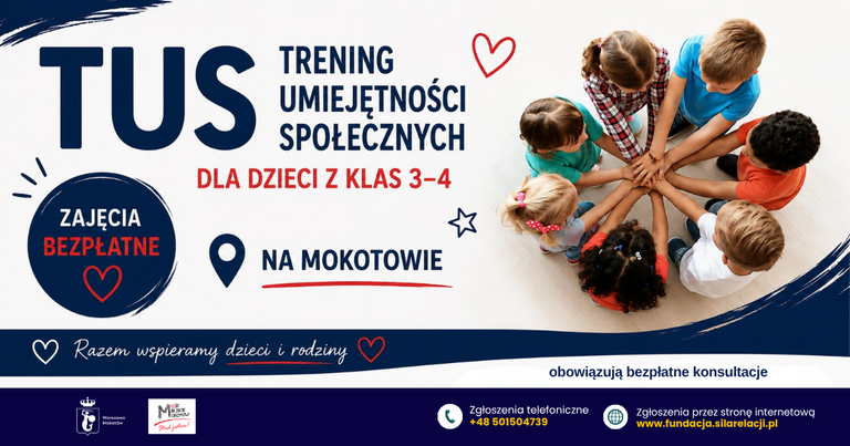 Trening Umiejętności Społecznych (TUS) dla dzieci z klas 3–4 na Mokotowie